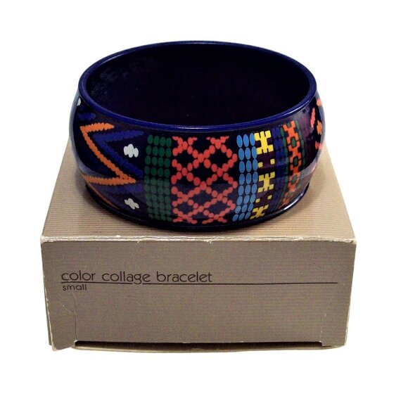 Avon Blue Collage Bangle Bracelet Vintage 1988 Small - Picture 5 of 5